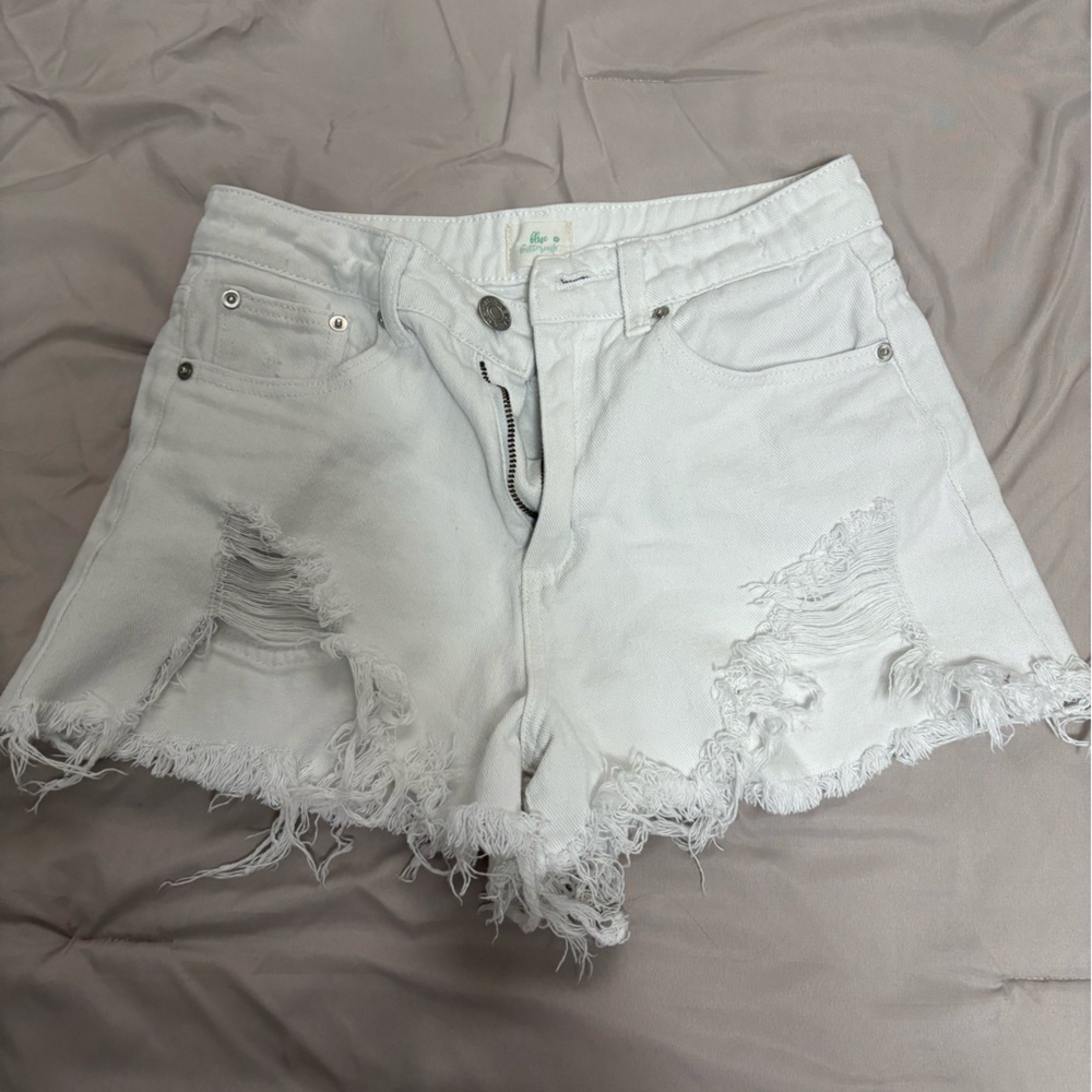 White Frayed Denim Shorts